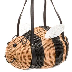 Kate Spade Down the Rabbit Hole Wicker Bee handbag in natural and black wicker